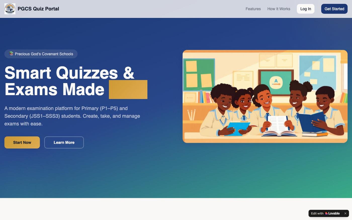 PGCS Quiz Portal – Precious God's Covenant Schools — screenshot