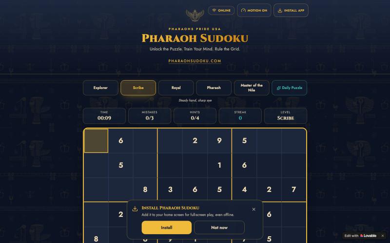 Pharaoh Sudoku - Free Brain Game by Pharaohs Pride USA — screenshot