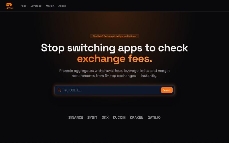Pheex: Compare Crypto Withdrawal Fees, Leverage & Margin — screenshot