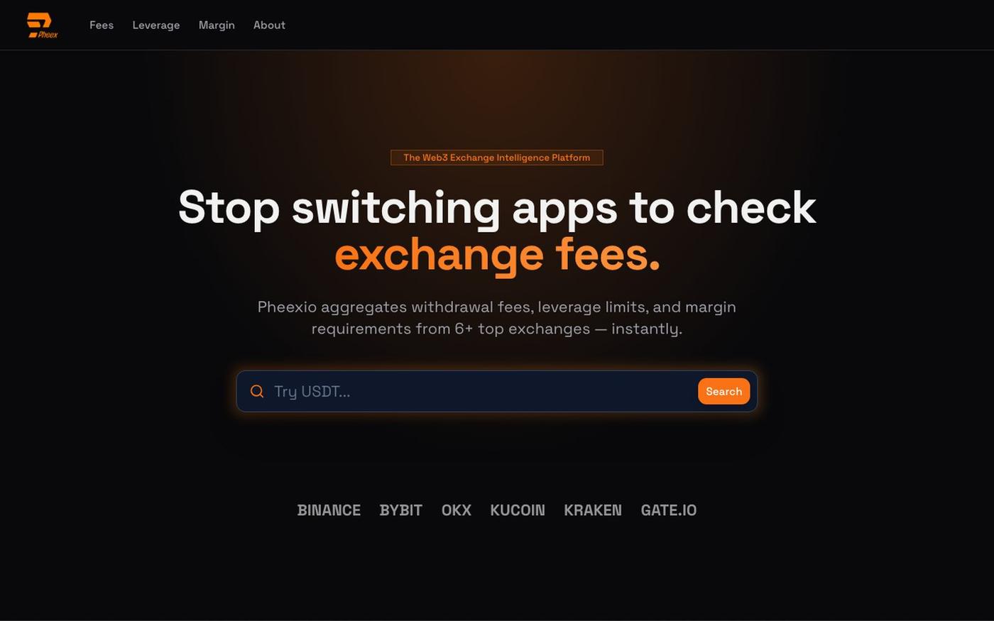 Pheex: Compare Crypto Withdrawal Fees, Leverage & Margin — screenshot