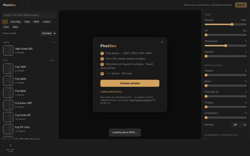 PhotDev — Analog film presets for iPhone photos — screenshot