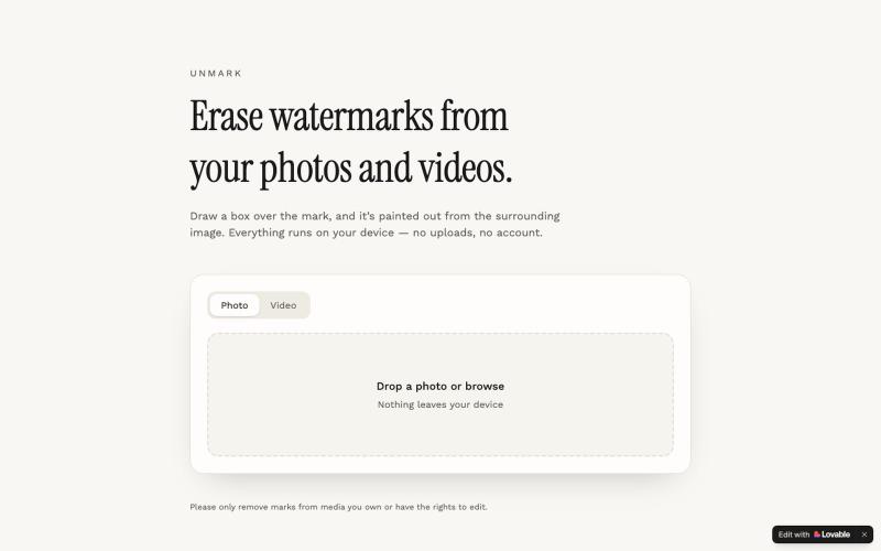 Unmark — Erase Watermarks from Photos & Videos — screenshot