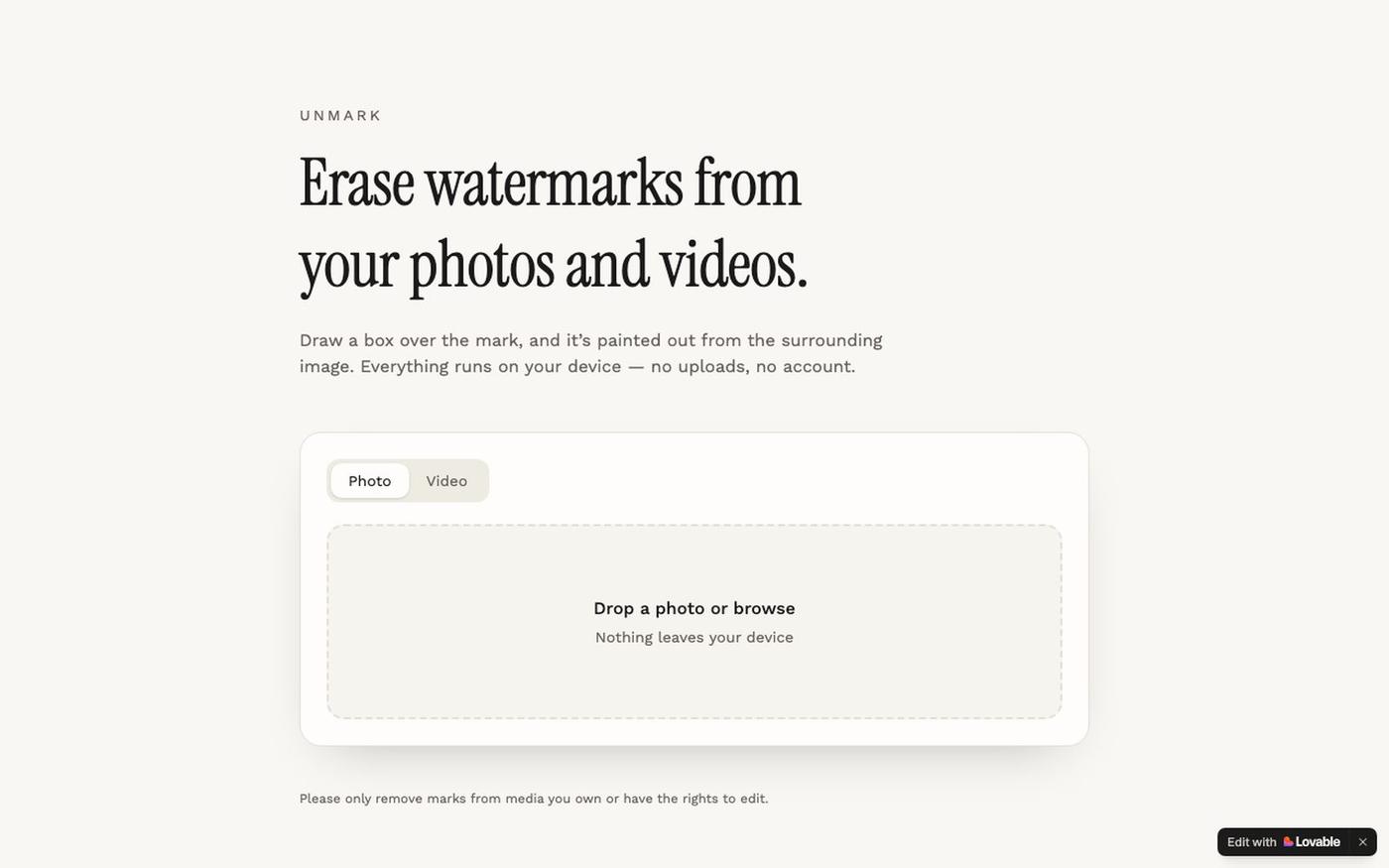 Unmark — Erase Watermarks from Photos & Videos — screenshot