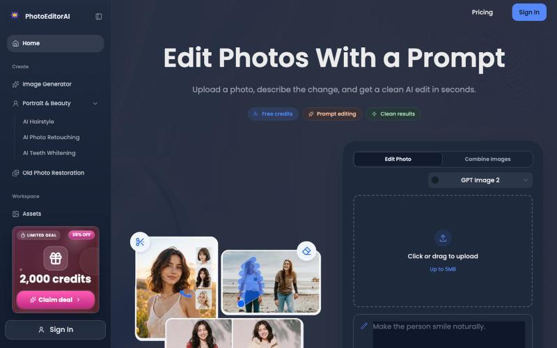 Free AI Photo Editor Online - PhotoEditorAI — screenshot