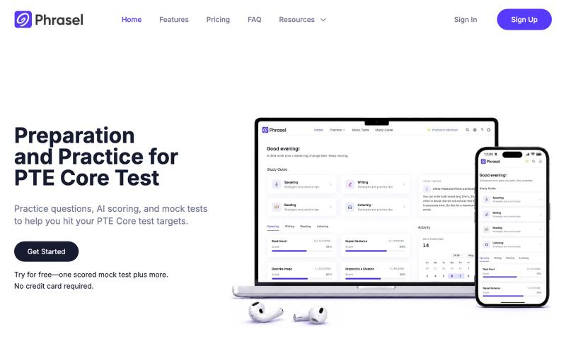 Phrasel: Free PTE Core Practice and Mock Tests — screenshot