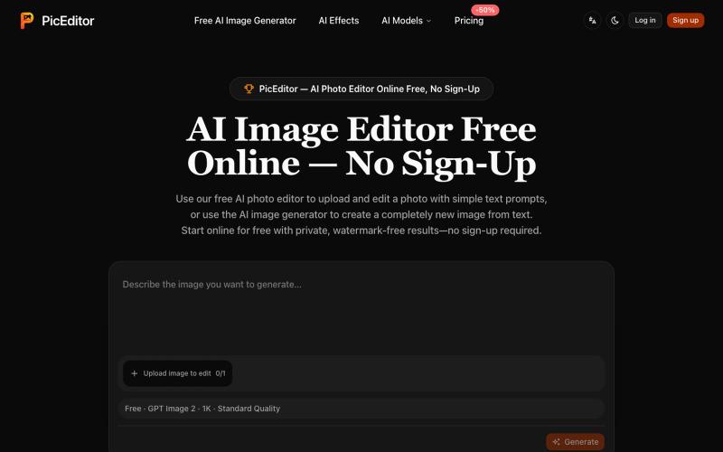 Free AI Photo Editor Online — No Sign-Up | PicEditor — screenshot