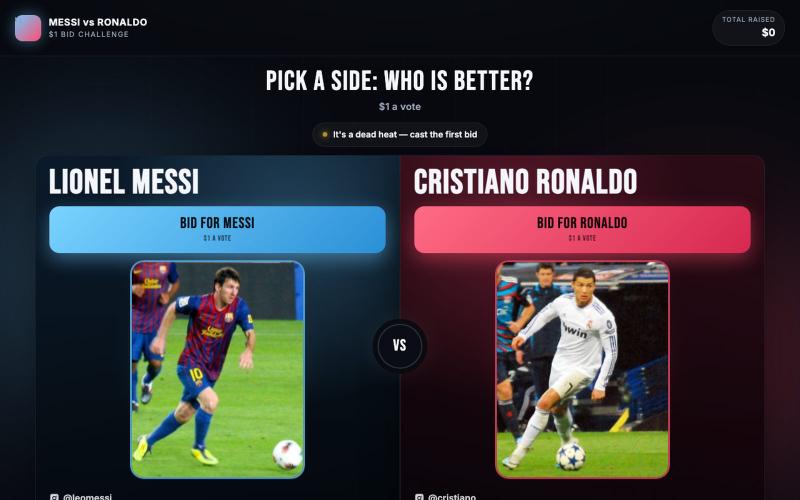 Messi vs Ronaldo — $1 Bid Challenge — screenshot