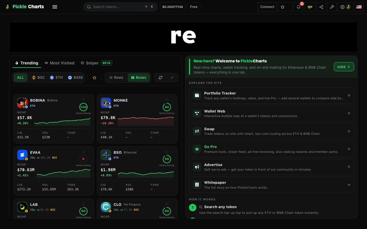 Pickle Charts - Professional Multi-Chain Crypto Analytics & Portfolio Tracker — screenshot