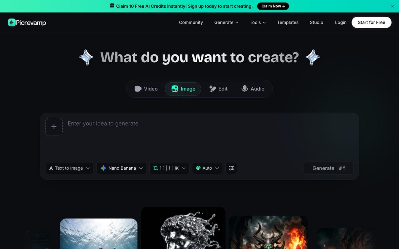 All-in-One AI Image, Video & Audio Suite - Picrevamp — screenshot