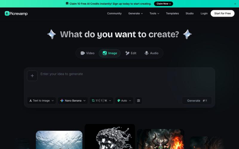 All-in-One AI Image, Video & Audio Suite - Picrevamp — screenshot