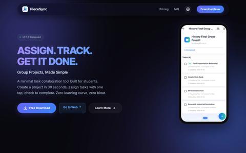 PieceSync · Assign. Track. Get it done. — screenshot