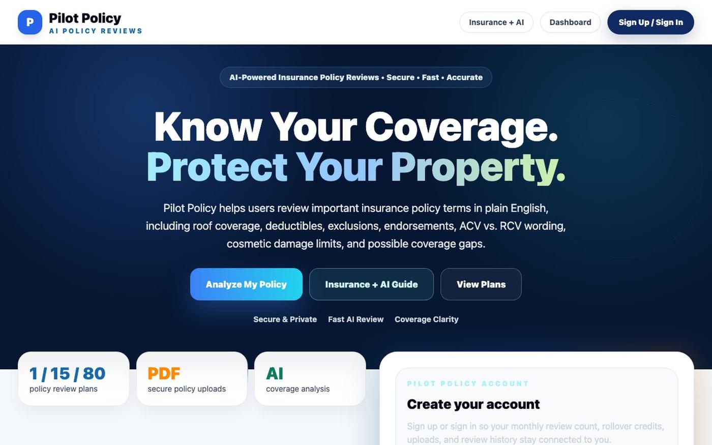 Pilot Policy | AI Insurance Policy Reviews — screenshot