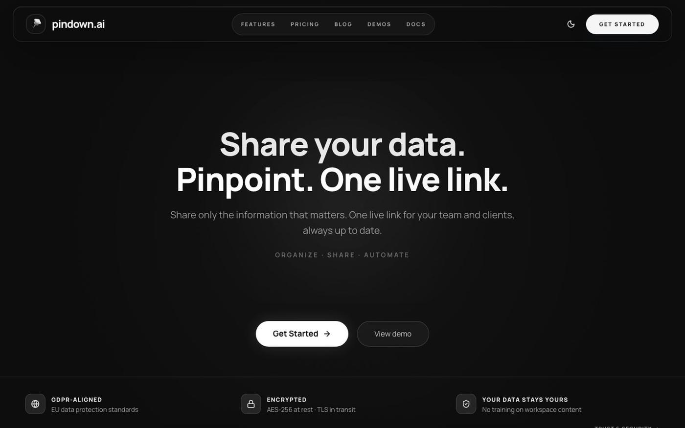 Pindown — Share your data. Pinpoint. One live link. — screenshot