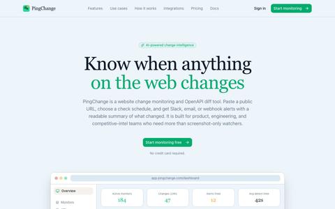 Website Change Monitoring & API Diff Alerts | PingChange — screenshot
