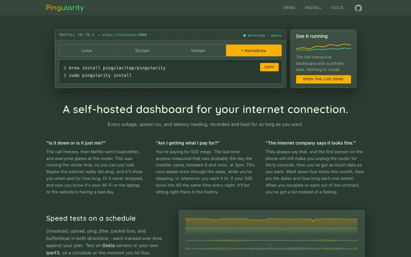 Pingularity - Self-Hosted Internet Connection Monitor — screenshot