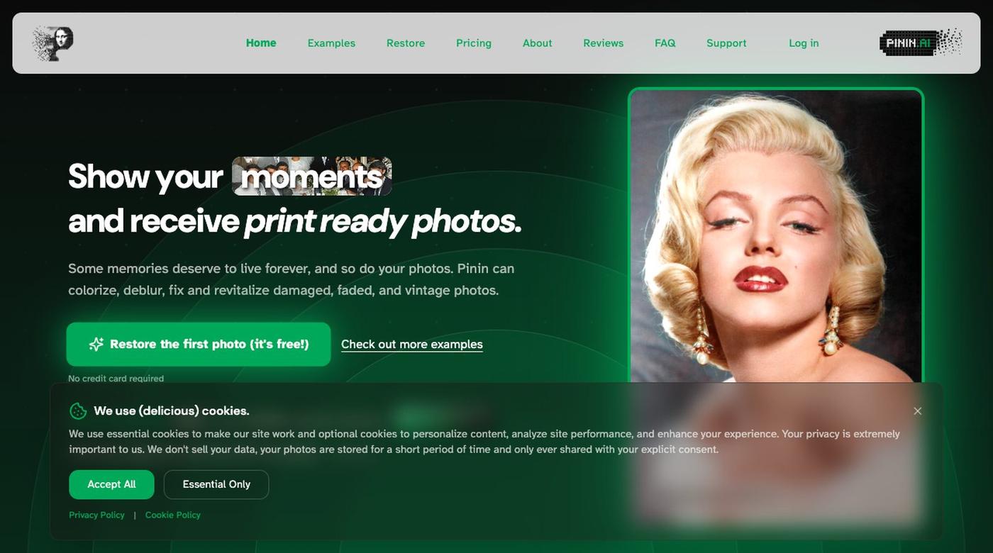 Pinin — restore, colorize, and enhance old photos with AI — screenshot