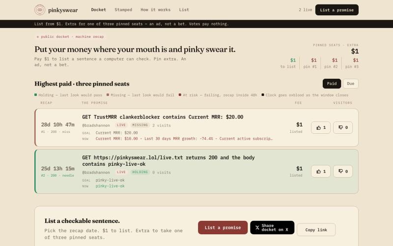 pinkyswear — put your money where your mouth is — screenshot