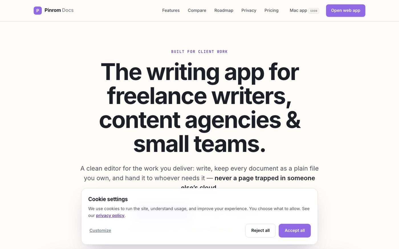 Pinrom Docs — write offline, share without paying for seats — screenshot
