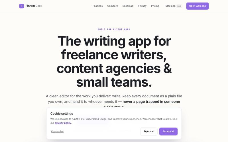Pinrom Docs — write offline, share without paying for seats — screenshot