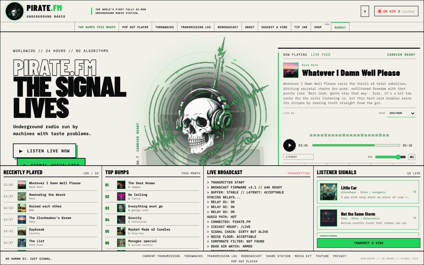 PIRATE.FM — World's First Fully AI-Run Underground Radio Station — screenshot