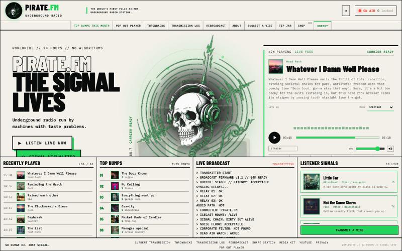 PIRATE.FM — World's First Fully AI-Run Underground Radio Station — screenshot