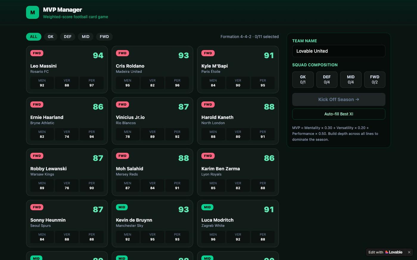 MVP Manager — Football Card Game — screenshot