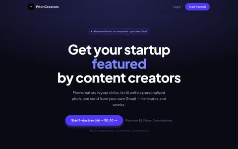 PitchCreators — Get Your Startup Featured by YouTube & Instagram Creators — screenshot