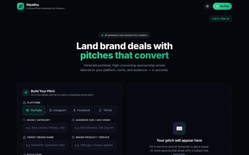 PitchPro — AI Brand Pitch Generator for Creators — screenshot