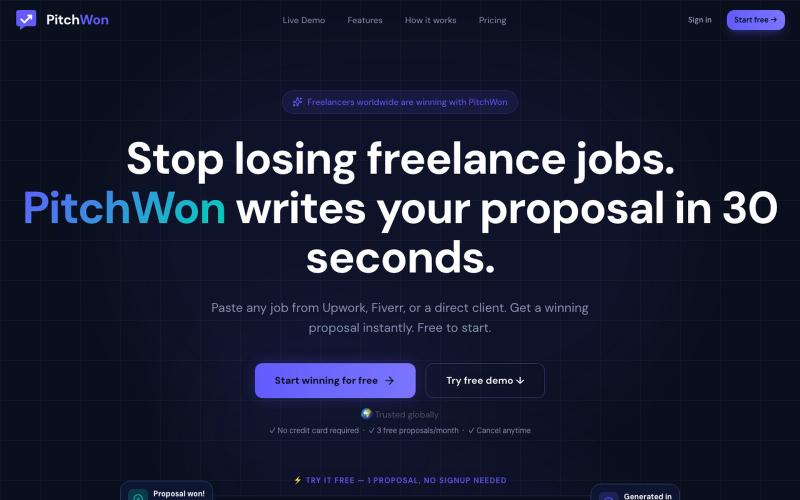 PitchWon — Built to win. Every single time. — screenshot
