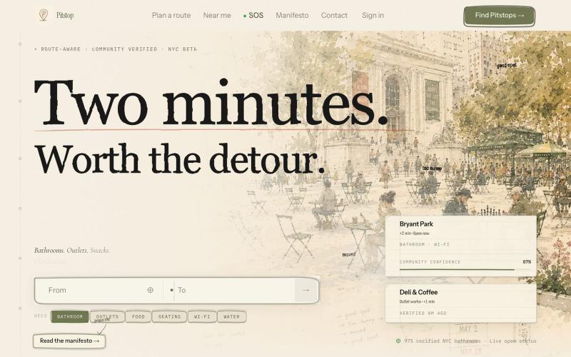 Pitstop — Two minutes. Worth the detour. — screenshot