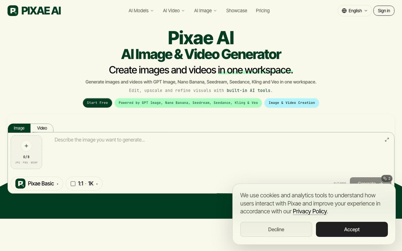 Pixae AI | AI Image & Video Generator — screenshot
