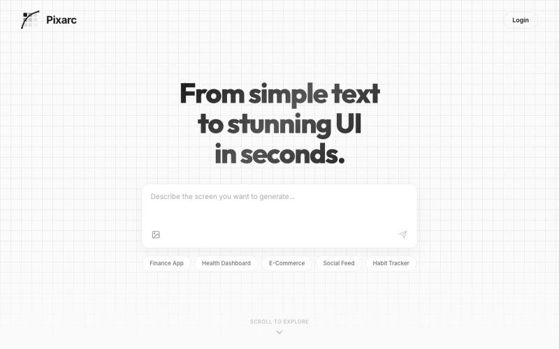 Pixarc — From text to stunning UI in seconds — screenshot