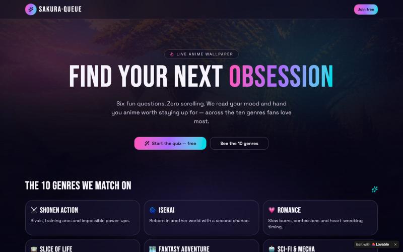 Sakura Queue — Anime Recommendations From a Fun Quiz — screenshot