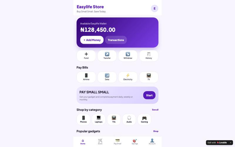 Easylife Store — Buy Gadgets, Pay Small Small — screenshot