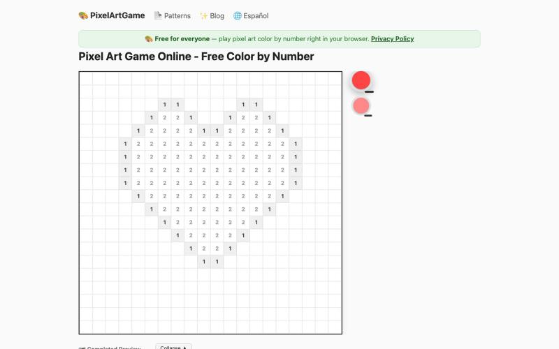 Pixel Art Game Online - Free Color by Number | PixelArtGame — screenshot