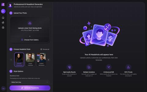 AI Headshot Generator Workspace — screenshot