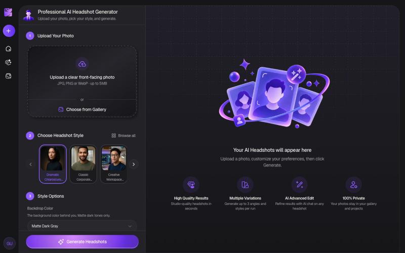 AI Headshot Generator Workspace — screenshot