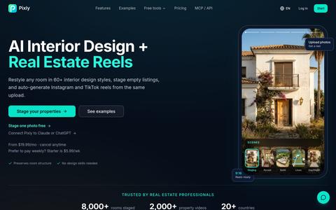 AI Interior Design & Virtual Staging Software | Pixly — screenshot