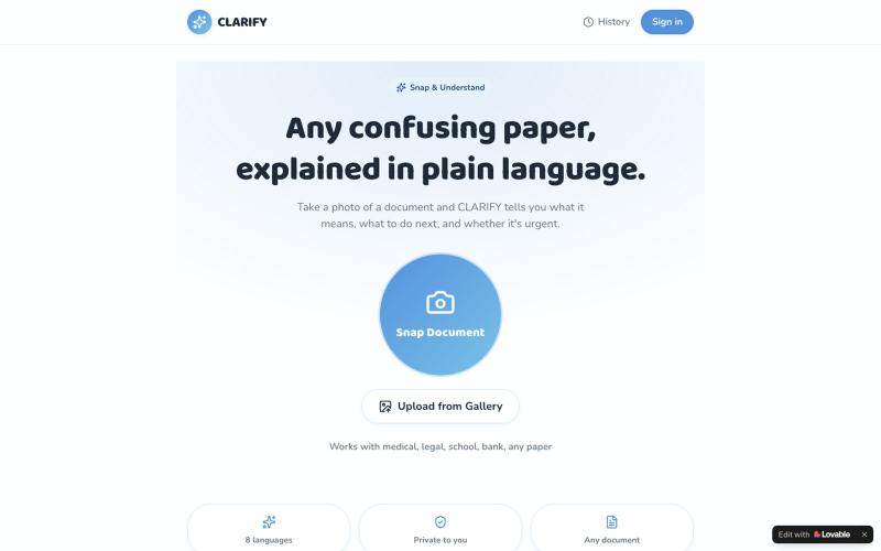 CLARIFY — Snap & Understand any document — screenshot