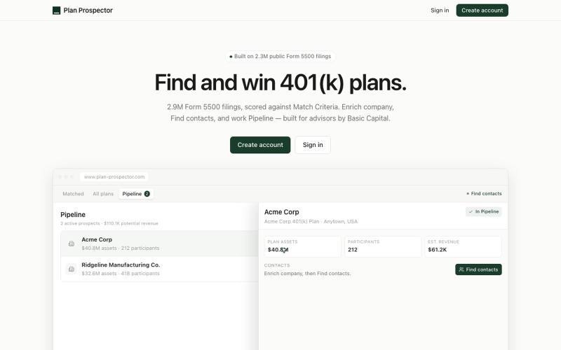 Basic Capital Plan Prospector — screenshot