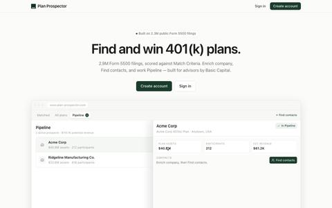 Basic Capital Plan Prospector — screenshot