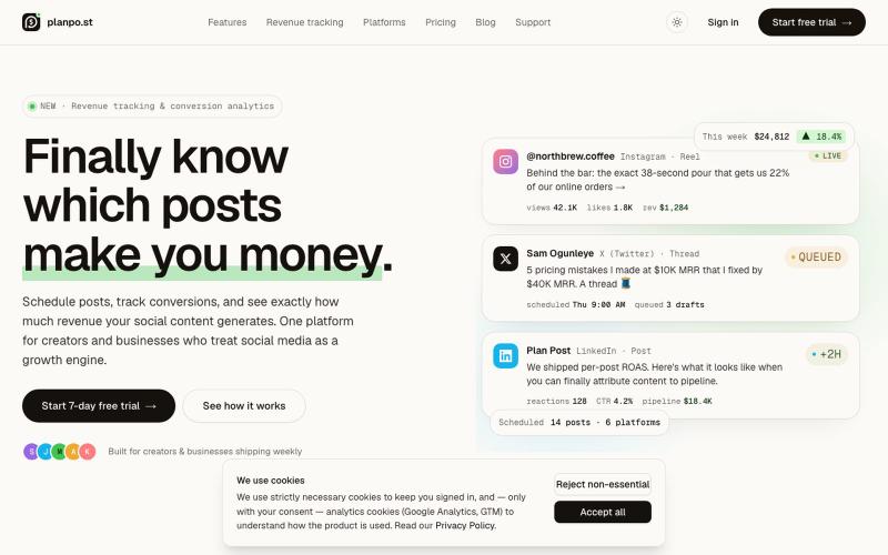 Social Media Scheduler with Revenue Tracking | planpo.st — screenshot