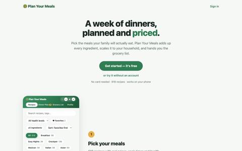 Plan Your Meals — weekly meal planner & grocery list — screenshot