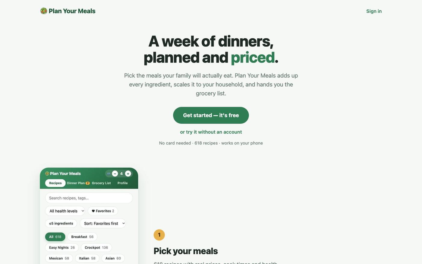Plan Your Meals — weekly meal planner & grocery list — screenshot
