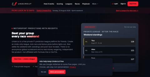 Private F1 Prediction Leagues With Friends | Undercut — screenshot