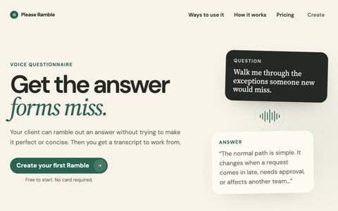 Please Ramble | Voice questionnaires for the answers forms miss — screenshot