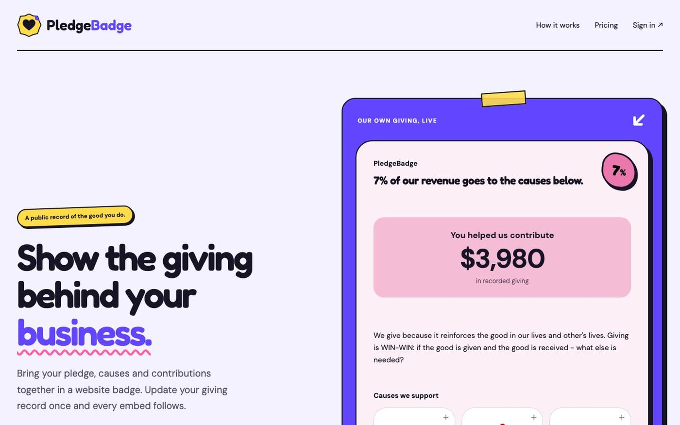 PledgeBadge — show where a share goes — screenshot