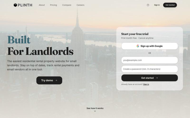 PLINTH — The easiest property management app for small landlords — screenshot