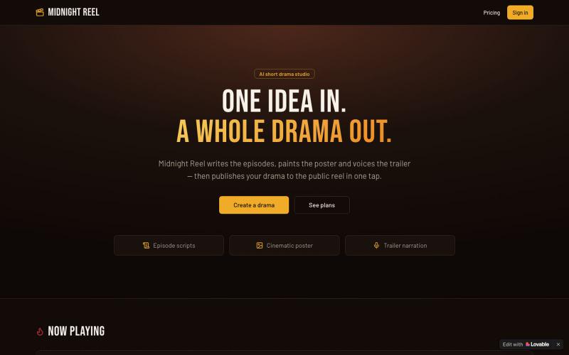 Midnight Reel — AI short drama studio — screenshot