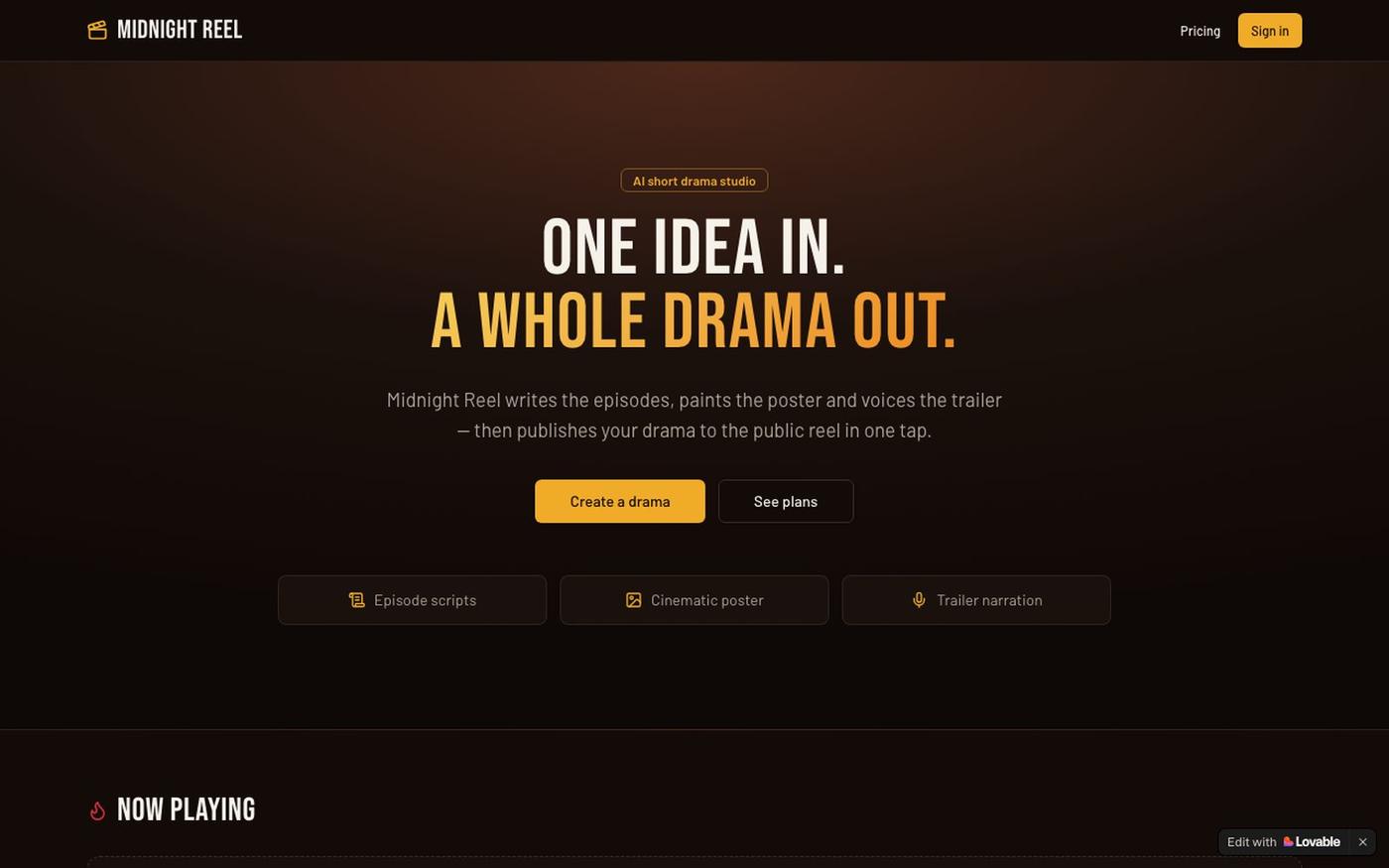 Midnight Reel — AI short drama studio — screenshot
